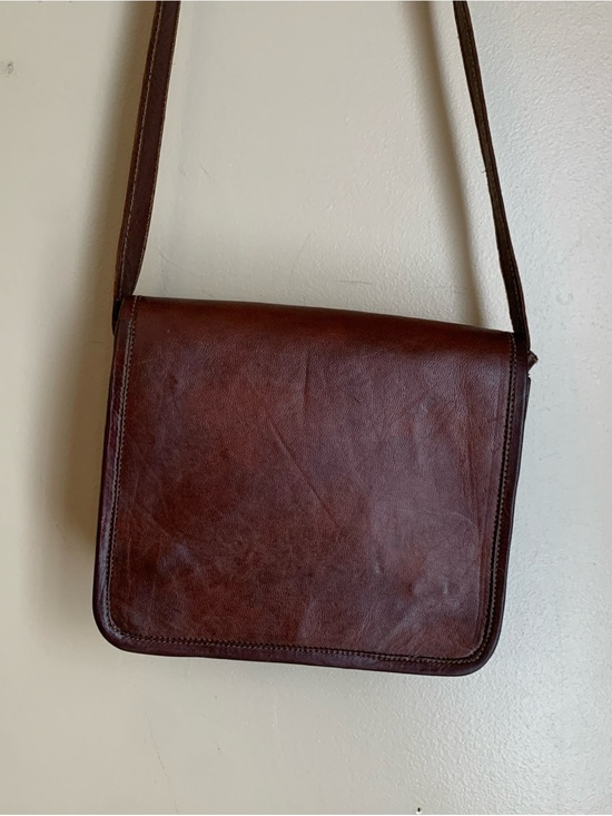 Unbranded Handbags - Vtg Waxed Leather Messenger Bag Crossbody Green Canvas Interior Brass Hardware
